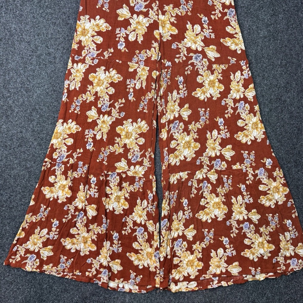 Umgee Floral Palazzo Pants Women's S Rust Boho Wide Leg Cropped Fall Cottagecore